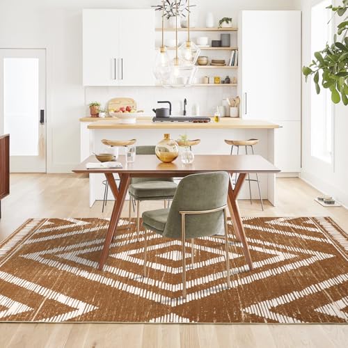 Boho Washable Rugs 5x7ft Non Slip, Low Pile Area Rug for Living Room, Brown Moroccan Bedroom Carpets, Non Shedding Soft Floor Carpet for Dining Room Bathroom Nursery Kitchen Office - color: Brown, size: 5' x 7' (Rectangular)