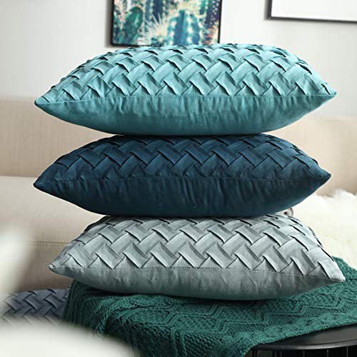 vctops Boho Basket Weave Pattern Decorative Throw Pillow Cover Super Soft Suede Solid Square Accent Cushion Case for Couch Sofa Car (Mo Blue,18"x18") - color: Mo Blue, size: 18" x 18" (Pack of 1)