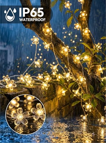 Flower Battery Operated Indoor String Lights 30LED Cherry Blossom Fairy Lights Waterproof Outdoor for Party Birthday Wedding Room Camping Graden Home Decoration Orange - color: Orange