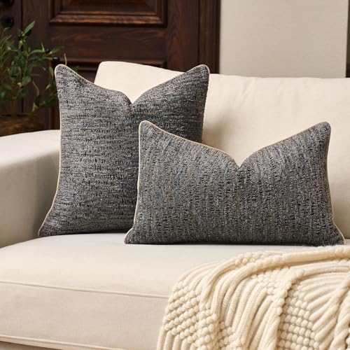 Yangest Chenille Pillow Cover 18 x18 Inches, Thick Textured Square Throw Pillow Cover Farmhouse Modern Soft Accent Couch Neutral Pillow Cover for Living Room Bedroom, Gray - color: Grey, size: 18" x 18" (Pack of 1)
