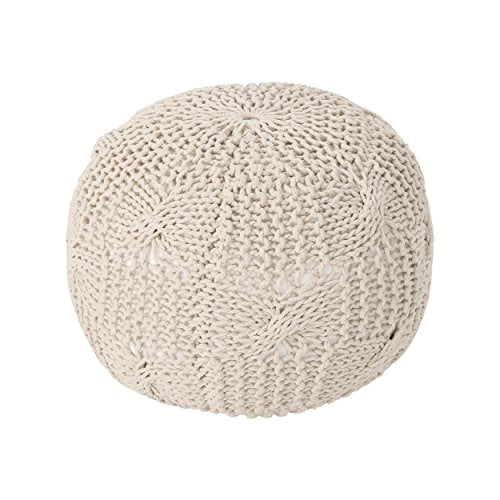 Christopher Knight Home Ansel Knitted Cotton Pouf, Beige - color: Beige