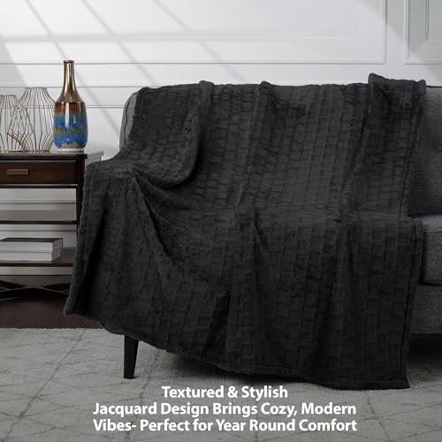 Velvet Plush Jacquard Tile Throw Blanket for Couch - Buttery Soft, Cozy Throw, for Women (Jet Black, 50" x 60") - color: Jet Black