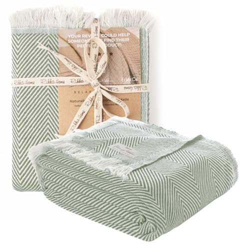 Bed Blanket, Lightweight, Cotton-Rich Blend, Recycled Cotton, Twin Size (57 x 79 Inch), Textured Woven Bedding, Breathable Layering Cover, Khaki Green - color: Khaki Green, size: Twin