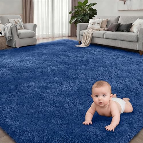 8x10 Area Rugs for Living Room Bedroom: Ultra Soft Fluffy Shag Rug Upgrade Non-Slip Non-Shedding Large Fuzzy Plush Carpet Indoor Floor Carpets for Kids Room Playroom Nursery Dorms Home Decor Blue - color: Blue, size: 8' x 10' (Rectangular)