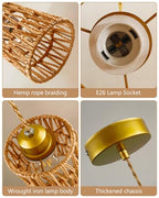 1-Light Rattan Pendant Light Boho Hand-Woven Chandelier, Farmhouse Hemp Rope Pendant Lights for Dining Room, Small Wicher Chandelier Ceiling Hanging Light for Kitchen lsland Bedroom Hallway - color: 4.72″-Cylindrical