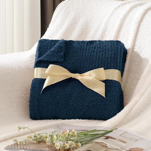 JOOJA Navy Blue Throw Blanket for Bed, Super Soft Knit Blankets, Cozy Fleece Fuzzy Fluffy Plush Chenille Throws Blanket for Couch, Sofa, 60 x 80 inches - color: Navy Blue, size: 60x80