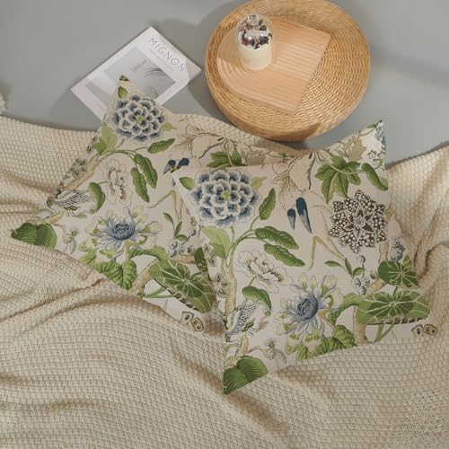 Sage Green Boho Pillow Covers 16x16 Inch 2 Pcs Blue Green Vintage Floral Bird Decor Throw Pillows Chinoiserie Flower Seasonal Outdoor Farmhouse Pillowcase Linen Cushion Cover for Couch Sofa - color: Green Blue Boho Floral Bird, size: 16" x 16" (Pack of 2)