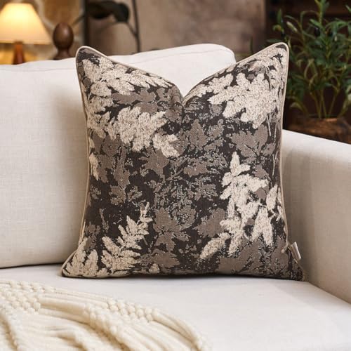 Yangest Neutral Leaf Pillow Cover 18 x18 Inches, Vintage Chenille Square Throw Pillow Cover Soft Leaves Nature Accent Couch Pillow Cover for Living Room Bedroom, Grey - color: Grey, size: 18" x 18" (Pack of 1)