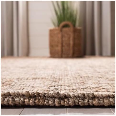 SAFAVIEH Natural Fiber Collection Area Rug - 5' Square, Grey, Handmade Farmhouse Country Boho Rustic Jute, Ideal for High Traffic Areas in Living Room, Bedroom (NF808F)