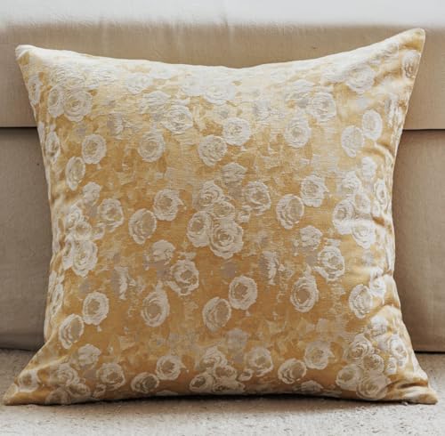 Spring Floral Woven Pattern Throw Pillow Cover Decorative Vintage Farmhouse Home Decor Textured Cushion Case for Couch Sofa Bed Living Room Bedroom (Yellow, 20x20 (Pack of 1)) - color: Light Yellow, size: 20" x 20" (Pack of 1)