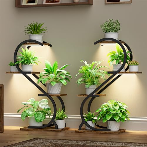 LATIBELL Plant Stand Indoor with Grow Light, 4 Tiered Metal Plant Shelf indoor, 29'' Plant Stands for Indoor Plants Multiple, Flower Stands for Indoor Plants Living Room, Patio, Balcony (2 Pack)