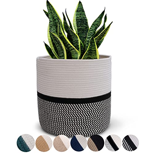 Cotton Rope Plant Basket Modern Woven Basket for 10" Flower Pot Floor Indoor Planters,Storage Organizer Toys Rustic Home Decor,Beige 11"x 11" - color: Beige, size: W 11"x H 11"