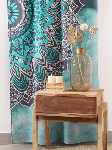 Popular Handicrafts Tarquoise Hippie Mandala Ombre Curtains 83 Inch Length for Living Room Bedroom 2 Panels Set Light Filtering Semi Sheer Window Curtains 76 Inch Width Boho Farmhouse Drapes W76xL83 - color: Tarquoise, size: 38"W x 83"L (Pack of 2)