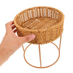 Hemoton Boho Plant Stand: Rattan Planter Basket - Desktop Succulent Flower Stand - Small Flower Pot Holder Rack - Planter Shelf For Living Room Balcony And Tabletop