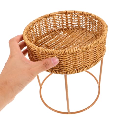 Hemoton Boho Plant Stand: Rattan Planter Basket - Desktop Succulent Flower Stand - Small Flower Pot Holder Rack - Planter Shelf For Living Room Balcony And Tabletop