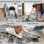2x5 Washable Kitchen Rug Runner – Non-Slip Abstract Modern Small Rug for Bathroom,Hallway, Bedroom, Laundry Room, Entryway – Soft Low-Pile Thin with Rubber Backing (Black Grey, 2x5) - color: Black Grey, size: 2' x 5' (Rectangular)