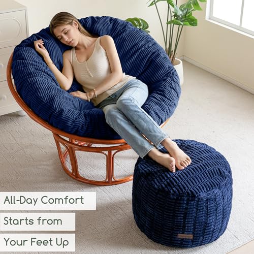 HIGOGOGO Pouf Ottoman Stuffed Round Modern Foam Filled Foot Rest Poufs for Living Room Chair Decorative 26 X 18 Inches Boho Relax Stool for Wedding Christmas Party, Navy Blue - color: Navy Blue, size: 26"D x 26"W x 18"H