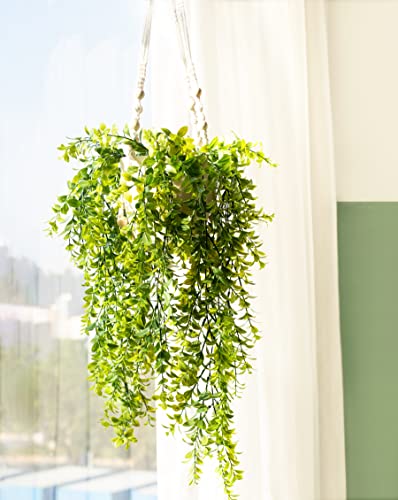 Mkono Fake Hanging Plant with Pot, Artificial Plants for Home Spring Decor Indoor Macrame Plant Hanger with Fake Vines Faux Hanging Planter Greenery for Bedroom Bathroom Office Decoration