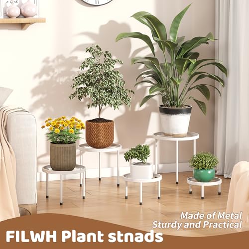 Plant Stand Indoor Outdoor 5 Pack Heavy Duty Metal Stand Multiple Plants, Anti-Rust Iron Flower Pot Stand Decoration Racks Plant Pot Shelf for Living Room Garden Balcony (White) - color: White