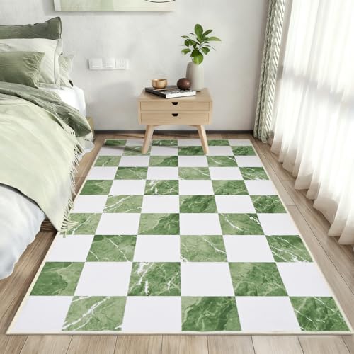 Yinhua 3x5 Checkered Rugs for Entryway, Modern Washable Entryway Rug Non Slip, Neutral Classic Checkerboard Rugs for Bedroom, Soft Low Pile Green Marble Area Rug for Nursery Doorway Living Room - color: Sage Green & White, size: 3x5 ft