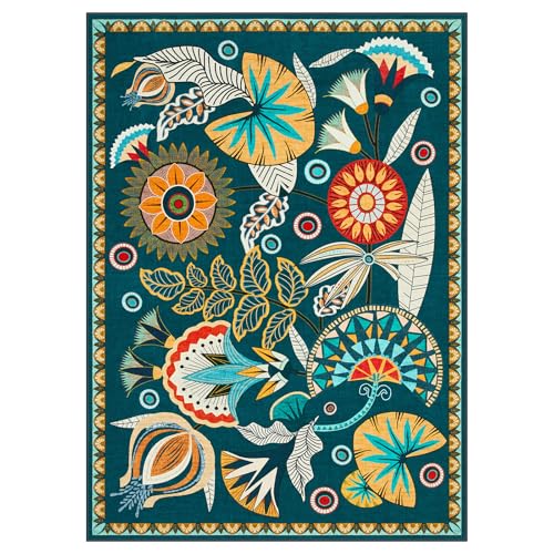 Joydeco Egypt Floral Boho 6x9 Rug for Living Room, Dark Green Washable Bedroom Dining Room Rugs for Under Table, Non Slip Vintage Indoor Throw Carpet for Playroom Nursery Dorm Classroom, Dark Green - color: Dark Green, size: 6' x 8'11" (Rectangular)
