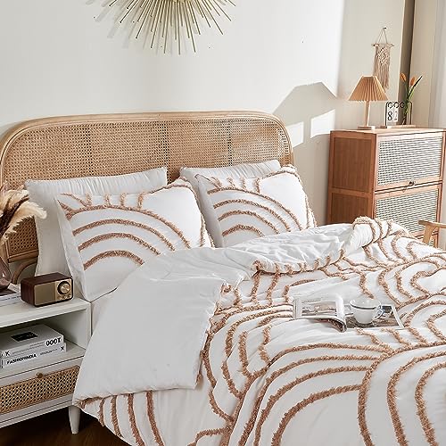 ENJOHOS Twin/Twin XL Boho Bedding Comforter Set - 2 Piece Tufted Rainbow Comforter for College Girls, Lightweight Soft Microfiber Comforter for All Season - color: White and Orange Comforter, size: Twin/Twin XL