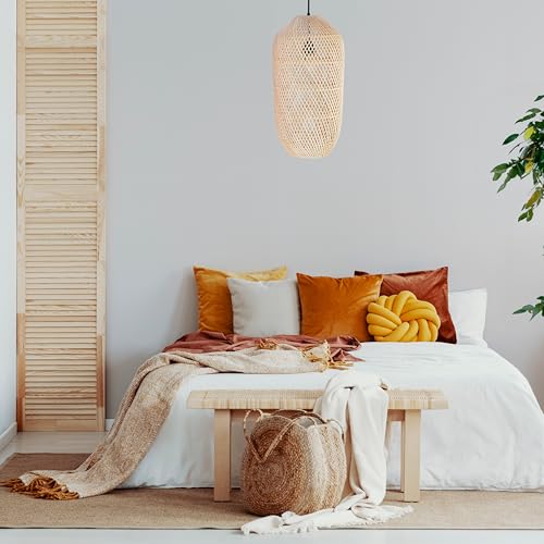 FOREVER BAMBOO Handcrafted Indonesian Natural Rattan Pendant Light Shade Wicker Light Fixtures Luxurious Cylinder Shape Woven Lampshade Chandelier Interior Decor, 21 in H x 10 in W - style: Flores Cylinder