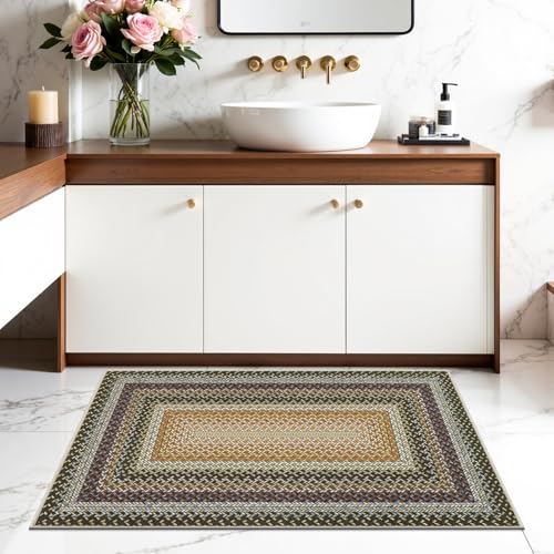 Ileading Faux Braided Indoor Door Mat 2'x3' Washable Farmhouse, No-Shed Non-Slip Woven Carpet, Pet Friendly Stain Resistant Jute Style Rug for Entryway Kitchen Laundry Room - color: Multi Color-yellow, size: 2' x 3'(Rectangular)