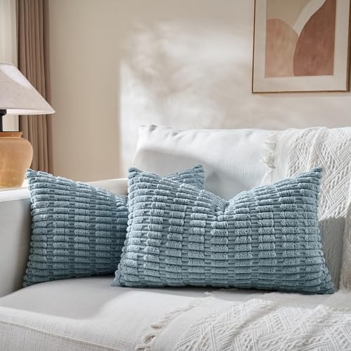 Fancy Homi Decorative Throw Pillow Covers for Bed Couch Bedroom Bench, Soft Corduroy Solid Pillow Case, Rustic Farmhouse Boho Room Decor,20" x 12" (Pack of 1),Light Blue - color: Light Blue, size: 20" x 12" (Pack of 1)