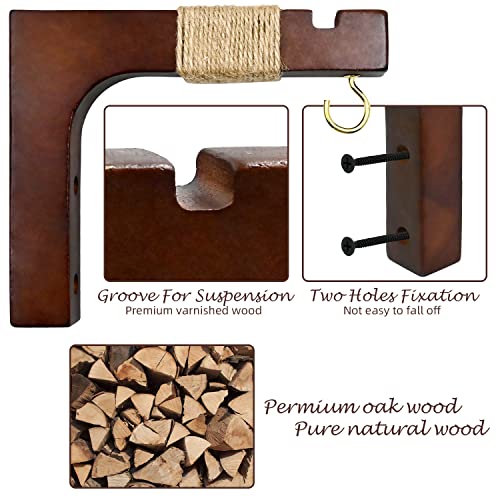 Plant Hanger Hooks for Indoor Hanging Plants, 2 Pack Rustic Farmhouse Wooden Hanging Basket Wall Bracket Plant Hooks for Indoor Outdoor Flower Pots Lanterns Wind Chime Balcony Light Garden Decoration - color: Brown