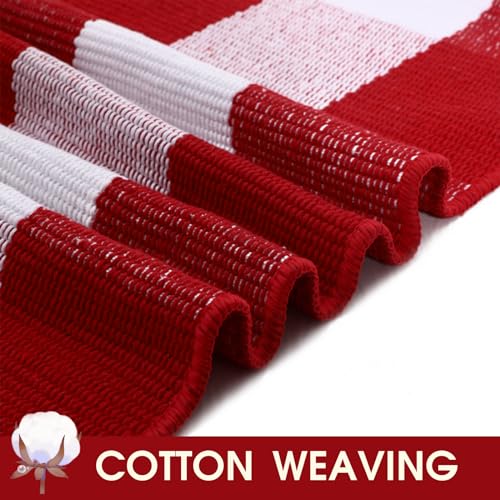 Christmas Red and White Plaid Rug - 24 x 51 Inches Outdoor Front Door Decor Mat Cotton Washable Hand-Woven Rug Christmas New Year Holiday Porch Entryway Layered Doormat - color: Red & White Plaid, size: 2' x 4'3" (Rectangular)