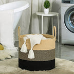 KAKAMAY Large Blanket Basket (18"x18"x16"),Woven Baby Laundry Hamper for Storage, Cotton Rope Blankets Baskets for Nursery, Laundry, Living Room, Pillows, Baby Toy Chest with Handles (Black) - color: Black