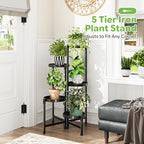 Simple Trending Plant Stand Indoor Outdoor, 5-Tiers Metal Corner Shelf, Tall Display Rack with 5 Rotating Trays, Heavy Duty Flower Holders for Patio Garden Balcony Living Room Bedroom, Black