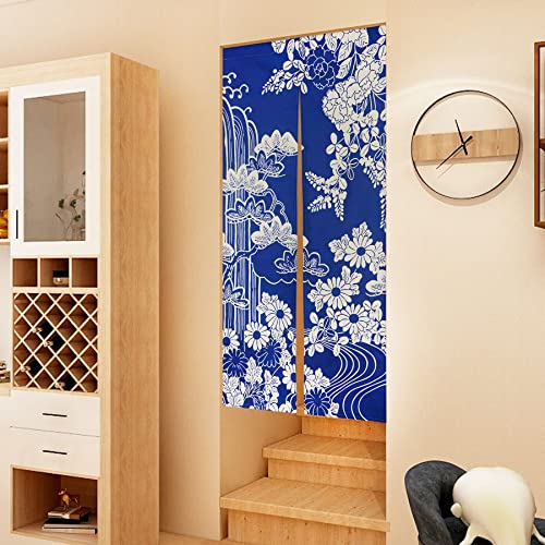 LIGICKY Japanese Style Noren Doorway Curtains Thick Long Type Printed Door Hanging Tapestries for Home Decoration 33.5 x 70.9 inch, Blue (Chrysanthemum) - color: Chrysanthemum, size: 33.5"W x 70.9"L (Pack of 1)
