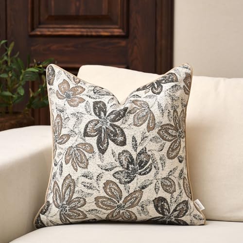 Yangest Flower Pillow Cover 18 x18 Inches, Nature Chenille Square Throw Pillow Cover Soft Luxury Neutral Accent Couch Pillow Cover for Living Room Bedroom, Off White - color: Off White, size: 18" x 18" (Pack of 1)