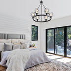 Wagon Wheel Chandelier Modern Farmhouse Pendant Light,Black Farmhouse Chandelier, 6-Light Wagon Wheel Chandelier with Adjustable Height, Dining Room Light Fixture, Hanging Lights - color: C