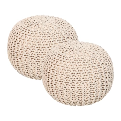 REDEARTH · Round Pouf Ottoman - Hand Knitted Cable Boho Poof Home Décor Pouffe Circular Footrest for Living Room - Nursery - Bedroom - Lounge 100% Cotton (18”x18”x14”) - Ivory, Set of 2 - color: Circular Ivory-s, size: 18"Dx18"Wx14"H