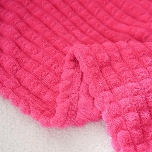 Puncuntex Flannel Fleece Throw Blanket Hot Pink 50"×60",Super Soft Plush Cozy Blanket with 3D Jacquard Square Grid Design Luxury for Couch Sofa Chair - color: Hot Pink, size: 50"×60"