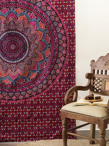 Popular Handicrafts Mandala Hippie Psychedelic Ombre Tapestry Wall Hanging - Indian Maditation Gypsy Bohemian Hippy Dorm Room Decor Purple Wine 82x54 Inch - color: Purple Wine, size: 82"L x 54"W