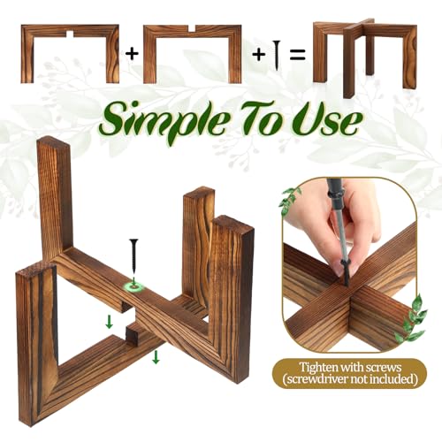 2 Pack Wood Plant Stand, Indoor Outdoor Sturdy Brown Flower Pot Holder Modern Plant Shelf Rattan Flower Plants Stool Elegant Home Decor for 5-18 Inch Pots Patio Variety Pots Easy Assembly
