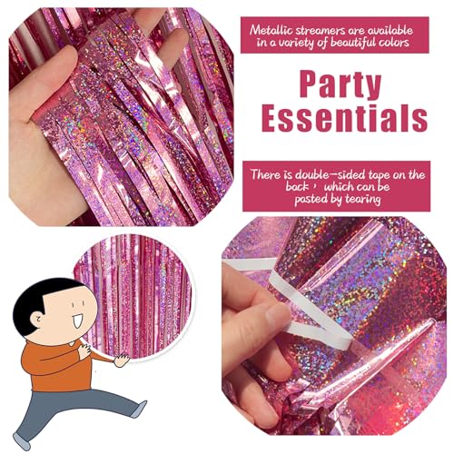 3 Pack Pink Backdrop Party Decorations Tinsel Curtain Party Backdrop Foil Fringe Birthday Decorations Photo Booth Streamer Backdrop Pink Theme Bachelorette Valentines Party Decorations - color: Light Pink