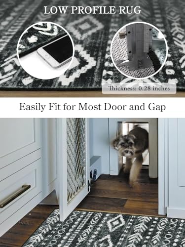 Lahome Moroccan Small Rug 2x3, Black and White Non-Slip Washable Indoor Front Door Mat with Rubber Backing, Low-Profile Modern Farmhouse Boho Area Rug for Entryway Bathroom Kitchen Decor Varena - color: Black/White, size: 2' x 3'