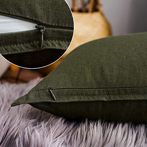 Jeanerlor Cotton Linen Square Decorative Throw Pillow Case Cushion Cover with Twin Needles Stitch on Edge, 12"x20"(30 x 50cm), 2 Pcs, Olive Green - color: Olive Green, size: 20" x 12" (Pack of 2)