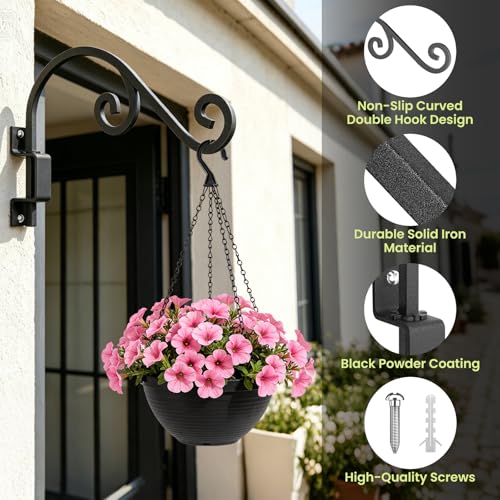 GOODBUY Swivel Plant Hangers Outdoor: 16 Inch Bird Feeder Plant Hanger Metal Wall Mount Hanging Plant Brackets Indoor Wall Hooks Outdoor for Hanging Baskets, Wind Chimes, Lanterns, Flower Pots, Black - color: Matte Black - 1 Pack