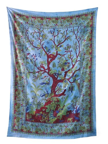 Popular Handicrafts Tree Of Life Twin Size Hippie Tie dye Psychedelic Tapestry Wall Hanging - Indian Maditation Gypsy Bohemian Hippy Dorm Room Decor Blue 53 x 78 Inch - color: Blue, size: 78"L x 53"W