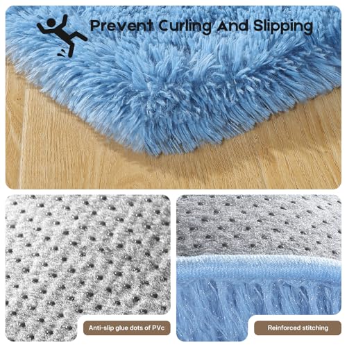 Blue Area Rugs 9x12 Living Room Bedroom, Fluffy Large Rug Soft Shag Non-Slip Carpet for Kids Boys and Girls Room Dorm Home Decor (9ft x 12ft) - color: Blue, size: 9' x 12' (Rectangular)