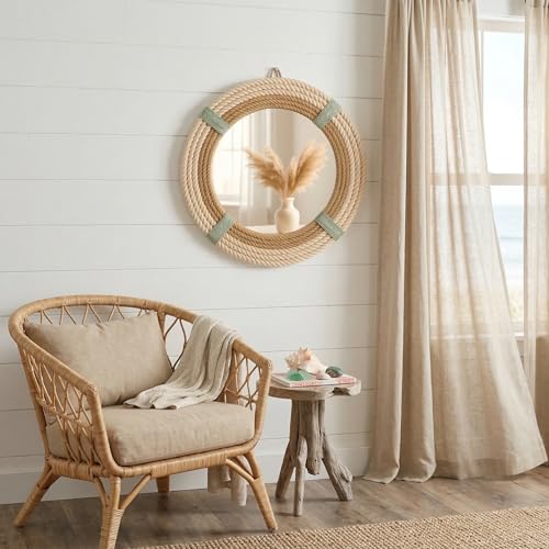 12" Inch Round Rustic Farmhouse Boho Shabby Chic Wall Hanging Mirror with Natural Jute Rope Decor Accent for Entryway, Bedroom, or Living Room (Color 2) - color: Color 2