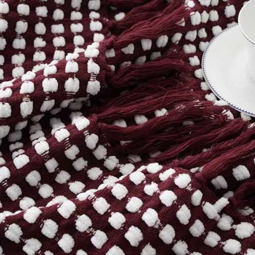 Bunnikins & Clover Knitted Red Purple Throw Blanket, Cozy Warm Lightweight Chenille Throw Blanket for Bed, Sofa, Home Decor, 50"x60" - color: Red Violet, size: 50"x60"