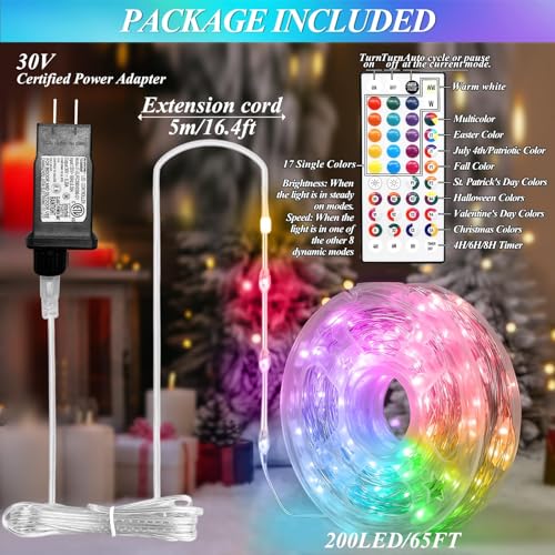 Lovelite 200 LED Fairy Lights Color Changing, 66 FT 35 Colors 4th of July Fairy Lights with Remote, Red White and Blue String Lights for Bedroom Christmas Holiday Wedding Party Indoor Outdoor Decor - size: 200LED/66FT (Adapter)