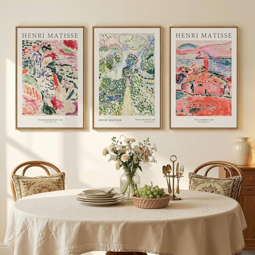 Framed Abstract Matisse Wall Art Set of 3, Vintage Colorful Landscape Canvas Prints Artwork for Walls, Classical Matisse Paintings Pictures for Living Room, Bedroom, Hallway and Office, Total Size 30x60 - color: Colorful-D, size: 20"W x 30" H x 3Pcs